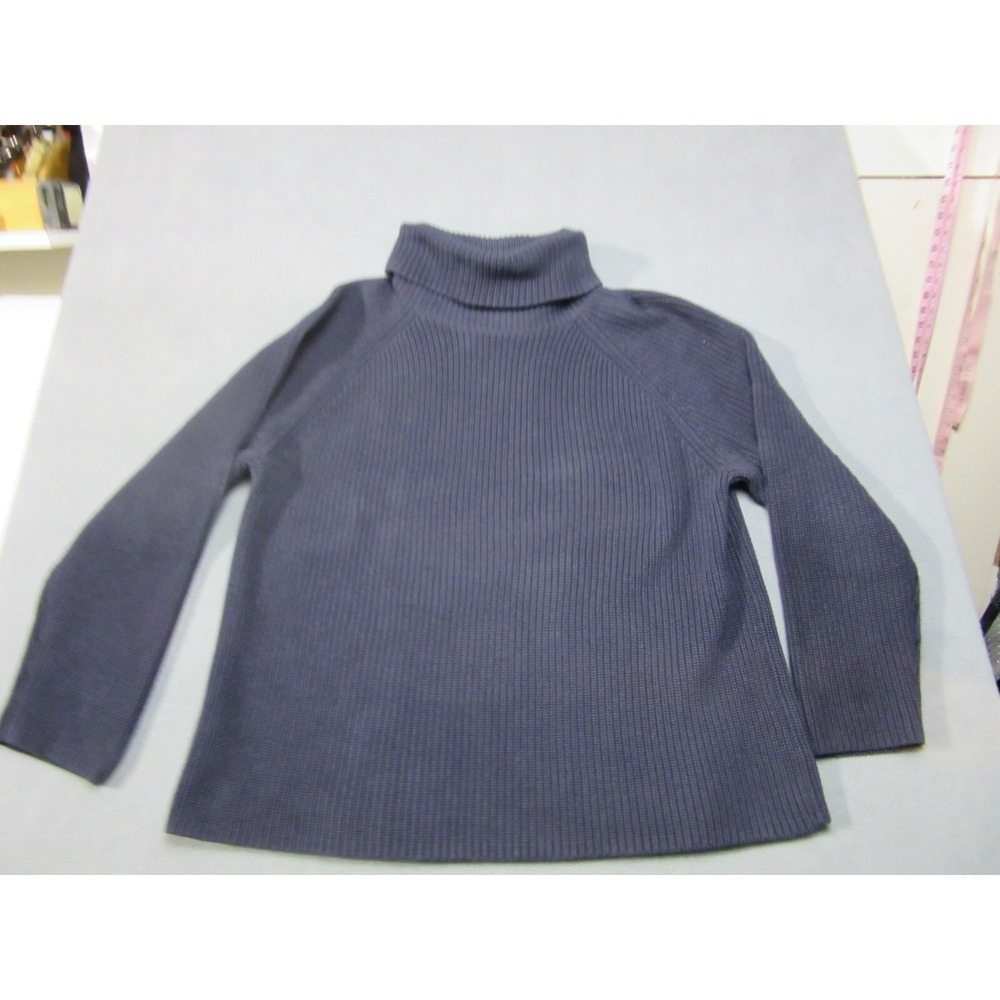 Lands End Sweater Womens 1X Navy Blue Ribbed Knit Turtleneck Pullover